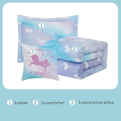 Twin Bedding Sets for Girls - 3 Pieces Glow in The Dark Unicorn Twin XL Comforter Sets for Girls 1 Comforter, 1 Decor Pillow, 1 Pillow Sham