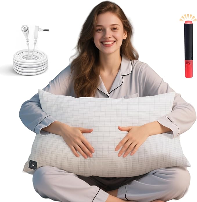 Ali King Grounding Pillowcase, 5% Conductive Silver + 95% Soft Cotton Queen Size Earth Grounding Pillow Cases with Grounding Cord for Improve Sleep (White, Queen (20x30inches))