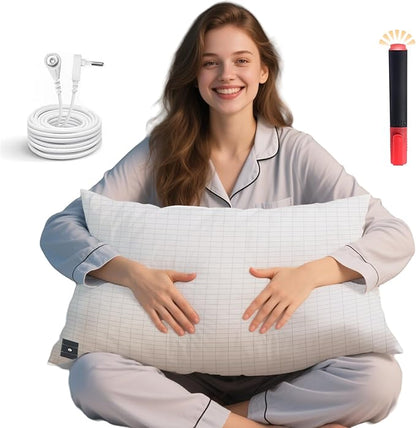 Ali King Grounding Pillowcase, 5% Conductive Silver + 95% Soft Cotton Queen Size Earth Grounding Pillow Cases with Grounding Cord for Improve Sleep (White, Queen (20x30inches))