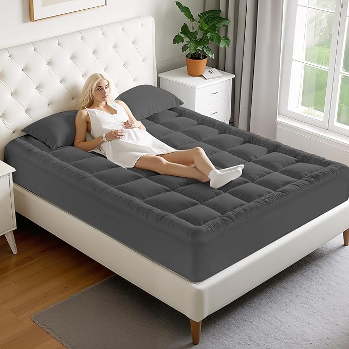 MATBEBY Twin Size Mattress Pad - Cooling Breathable Mattress Topper, Quilted Fitted Mattress Protector, Pillow Top Mattress Cover with 8-21" Deep Pocket, Machine Washable, Dark Grey, 39x75 Inches