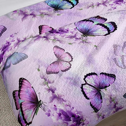 Lavender Purple Butterfly Quilts Bedding Full 3Pcs Colorful Butterfly Pattern Quilt Bed Set Aesthetics Butterflies Lightweight Soft Bedspreads Coverlet with 2 Pillowcases for Boys Girls Adult Room