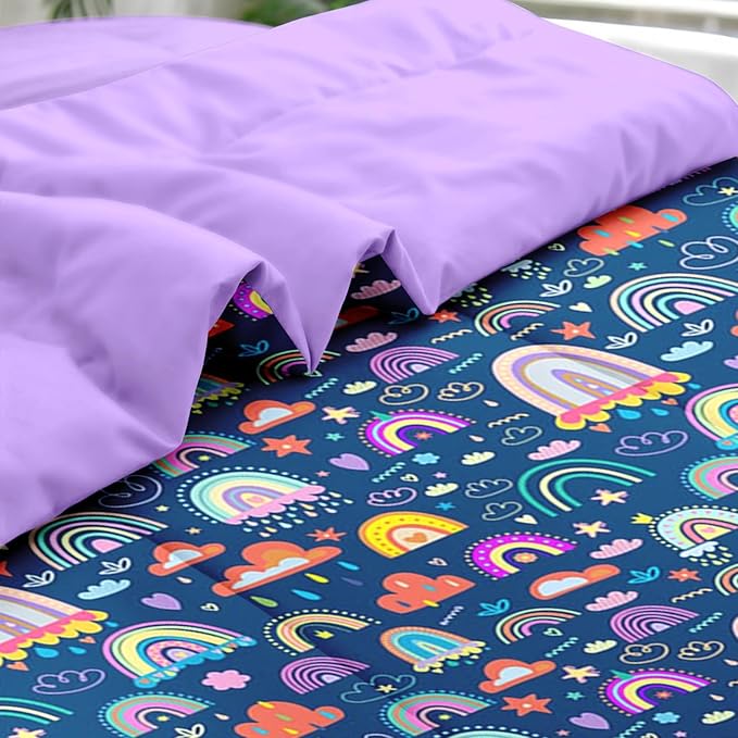 Comforter Set Queen Size, Cute Boho Rainbow 7 Pcs Bedding for Kids and Adults, Colorful Nursery Cloud Bed Sheet Sets with Fitted Sheet 2 Pillowcases & 2 Shams for Bedroom Bed Decor