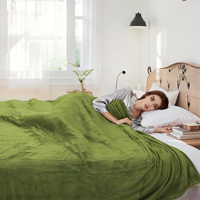 Electric Heated Blanket 72"x84" Full Size Microplush Cover Blanket, 5 Heat Settings & 10 Hours Auto Off, Cozy & Warm for All Night, Machine Washable, Light Grass Green