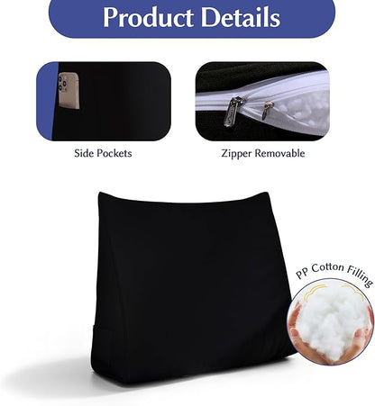 WOWMAX Back Pillow for Bed Sitting up-Bed Wedge Pillow Back Support Pillows for Bed & Sofa Couch, 85% Linen 15% Cotton Blend, Black