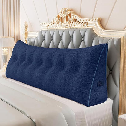 14 lbs Thickened Wedge Pillow Headboard Body Positioner Bed Wedge Pillow Backrest Support Triangular Headboard Pillow for Sleeping with Side Pocket Velvet Positioning Support Velvet Blue King