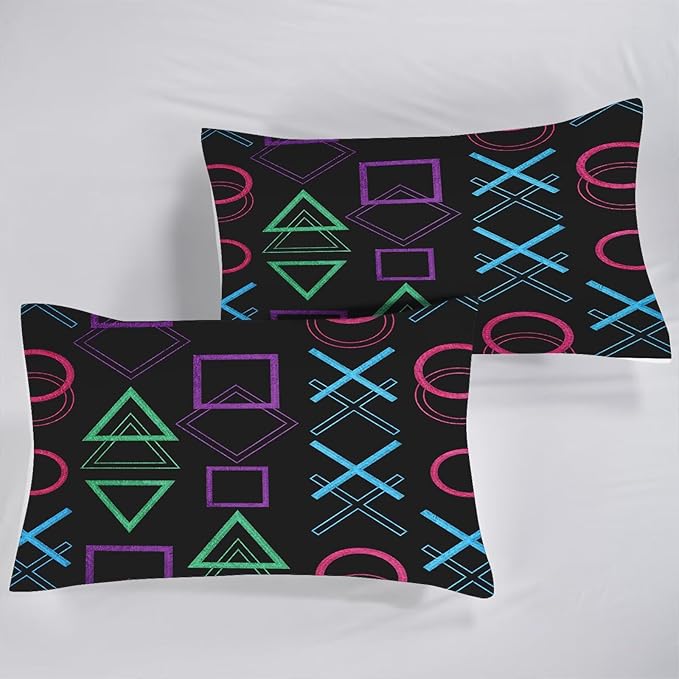Game Comforter Set Full/Queen Size Geometric Bedding for Kids Boys Men Black Abstract Bedroom Decor Quilt Bed Sets, 1 Comforter 2 Pillowcases