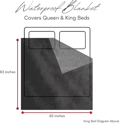 Waterproof Blanket King Size, Black & Gray 82x82"- Water Proof and Stain Resistant Blankets for Couples Bed Intimacy, Fleece Moisture Absorbent, Layered Sheet Protector, Leakproof Protective Top Cover