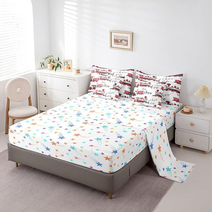 Feelyou Cartoon Car Bedding Set Kids Train Comforter Set with Sheets 7 Piece Full Size Boys Girls Choo-Choo Rail Roads Tracks Decor Bed in a Bag Microfiber Train Construction Bed Set Bedroom