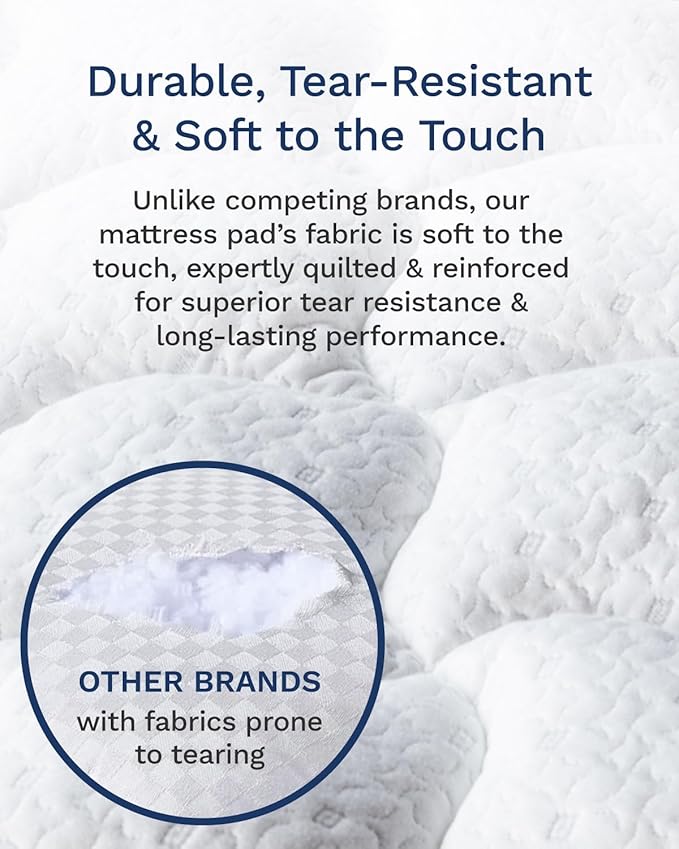 ViscoSoft Full Pillow Top Mattress Topper Pad - Soft Overstuffed Fiberfill Premium Support - Quilted Temperature Smart Viscose from Bamboo - Deep 18" Pocket for Secured Fit