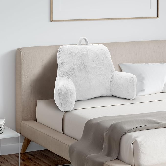 Reading Pillow Large Bed Pillow,Backrest Pillow with Arms, Back Support Pillow for Sitting Up in Bed, Couch for Lounging Bedrest,White