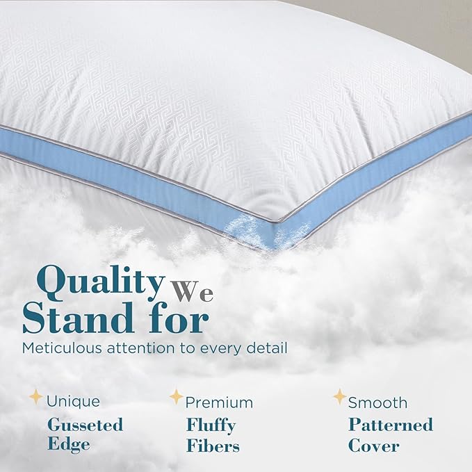 viewstar Bed Pillows Standard Size Set of 2, Hotel Cooling Down Alternative Gusseted Pillows for Side, Back, or Stomach Sleepers, Light Blue