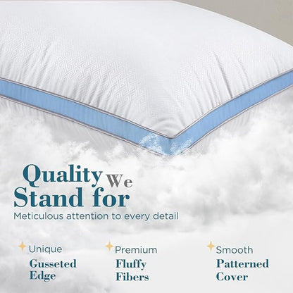 viewstar Bed Pillows Standard Size Set of 2, Hotel Cooling Down Alternative Gusseted Pillows for Side, Back, or Stomach Sleepers, Light Blue