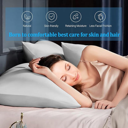 Avolare 2 Pack Cooling Pillow Cases, Arc-Chill Q-max>0.5 Stretch Cooling Pillowcases for Hair Skin and Hot Sleepers, Soft Silky Summer Pillow Cover with Zipper for Standard & Queen Size Pillows - Gray