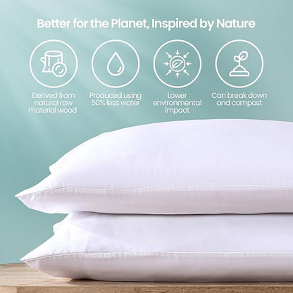 100% Eucalyptus Tencel Lyocell Cooling Pillowcases (2pc), Silky Soft & Smooth Pillow Cases, Sustainably Made, Sensitive Skin & Acne Pillowcase, Hypoallergenic - King, White