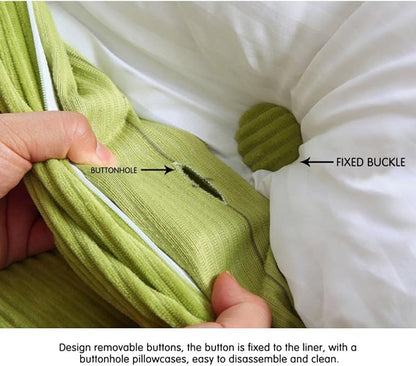 WOWMAX 100% Cotton Corduroy Headboard Pillow – California King Size Back Support Reading Wedge for Bed & Daybed, Plush Handmade Bolster Cushion with Removable Cover, Cozy Bed Rest Pillow, White