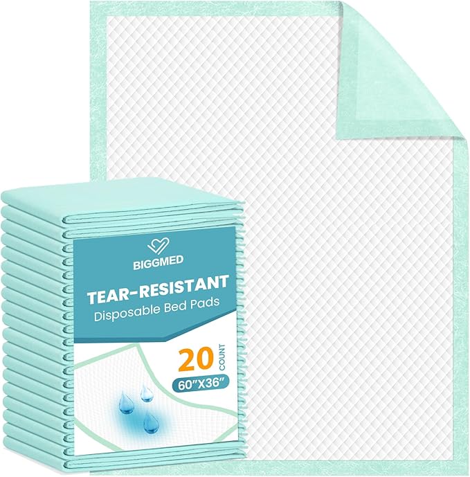 Tear-Resistant Disposable Bed Pads 60" x 36" 20 Count Underpads Extra Large Incontinence Bed Pads Heavy Duty Absorbency Chux Pads Pee Pads for Adult Elderly Puppy Pads for Training