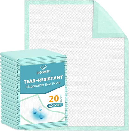 Tear-Resistant Disposable Bed Pads 60" x 36" 20 Count Underpads Extra Large Incontinence Bed Pads Heavy Duty Absorbency Chux Pads Pee Pads for Adult Elderly Puppy Pads for Training