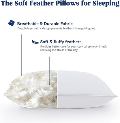 puredown® Goose Feather Down Pillows King Size Set of 2, Soft Fluffy Luxury Hotel Collection Bed Pillow for Back, Stomach or Side Sleeper.