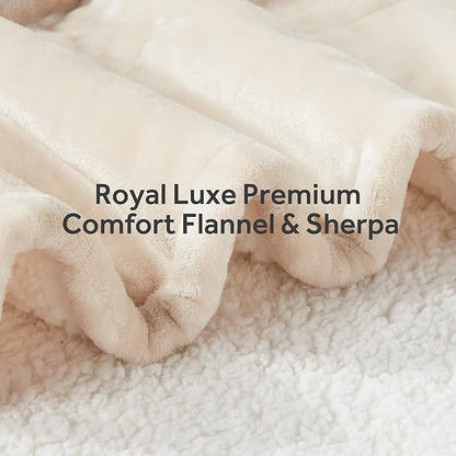 Heated Blanket Electric Throw Soft Flannel Sherpa, 6 Heat Levels Fast Heating, 2 to 10 Hours Auto-Off Detachable Controller Machine Washable, Beige 50"x60"