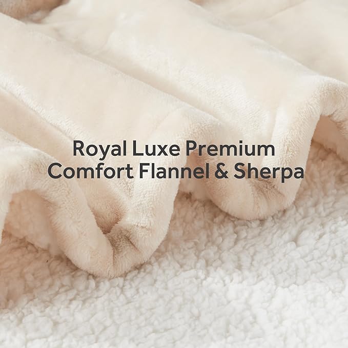 Heated Blanket Electric Blanket Twin Size Soft Flannel Sherpa, 6 Heat Levels Fast Heating, 2 to 10 Hours Auto-Off Detachable Controller Machine Washable, Beige 62"x84"