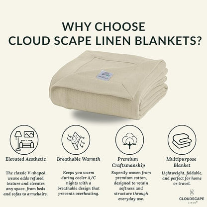 Cloud Scape Linen Herringbone Cotton Twin Blanket for Couch, Bed,Sofa, Home Decor, Soft, Weighted, All-Season, Winter Bed Blanket, Best Gift Idea, 68 x92, Fog