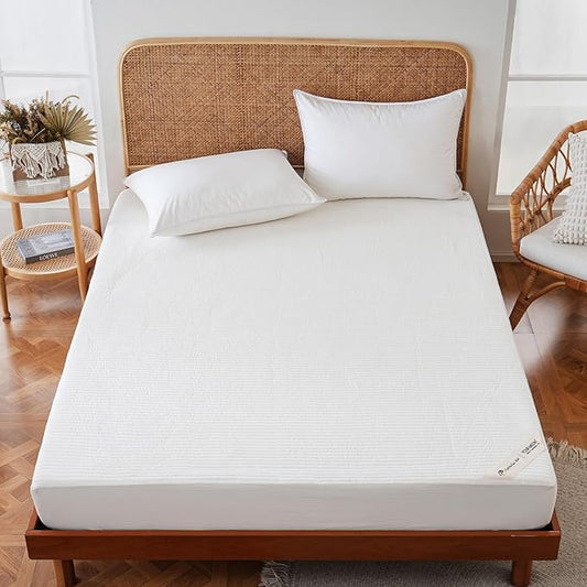 YOUR MOON Natural Wool Mattress Pad Twin – 200GSM Organic Australian Wool Mattress Topper, Quilted Fitted Mattress Bed Cover with 16" Deep Pocket, Hypoallergenic Cotton Cover (White)
