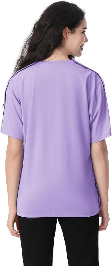 Magnetic Buttons Post Shoulder Surgery Recovery Shirt for Men V-Neck Tear Away Adaptive Chemo Port Clothing for Women