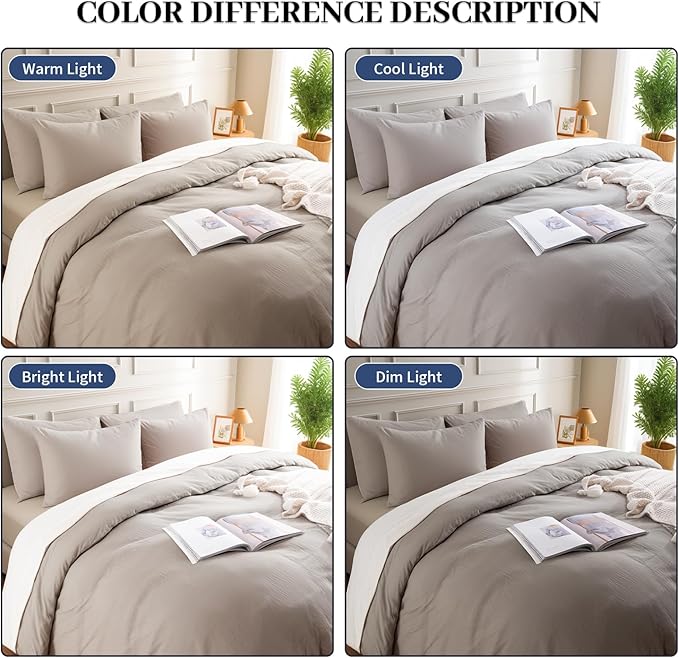NEXHOME PRO Duvet Cover Set King Size Linen Look Organic Natural 100% Washed Cotton Duvet Cover Linen Cream Grey 3 Pieces Bedding Set with Zipper Closure, Breathable, Lightweight (No Comforter)