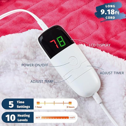 BOMOVA Heated Electric Blanket Twin - 62" x 84" Heating Blanket with 10 Heating Levels & 8 Hours Auto Off, Warm Flannel Blanket, Christmas Birthday Gifts for Women