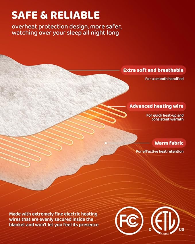 Heated Blanket Electric Blanket Twin Size, Super Soft Cozy Upgraded Flannel Heating Blanket with 9 Heating Levels & 1-9 Hours Auto Off, Fast Heating & Overheat Protection, 62" x 84", Blush White