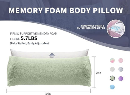 Large Memory Foam Body Pillow with Removable Long Firm 20x54 Body Pillow Cases for Bed Green Pregnancy Custom Body Pillows Snuggles Pillows Body Machine Washable