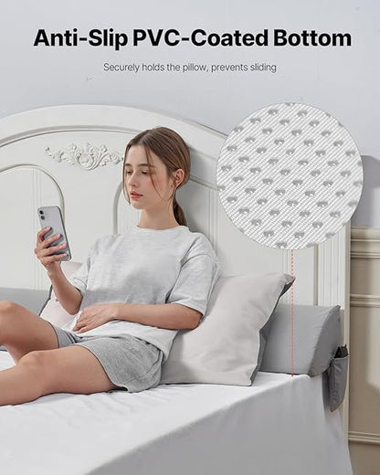 VEVOR Bed Wedge Pillow for Headboard, King Size, 76"x8"x6" Bed Gap Filler, Fill 0-5" Gap Between Headboard and Mattress, 25D Foam Mattress Wedge Headboard Pillow with Side Pocket, for Backrest, Gray