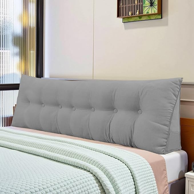 Headboard Pillow King, Large Triangular Wedge Headboard Pillow for Reading and Resting, Backrest Positioning Support Pillow with Removable Cover (Grey)