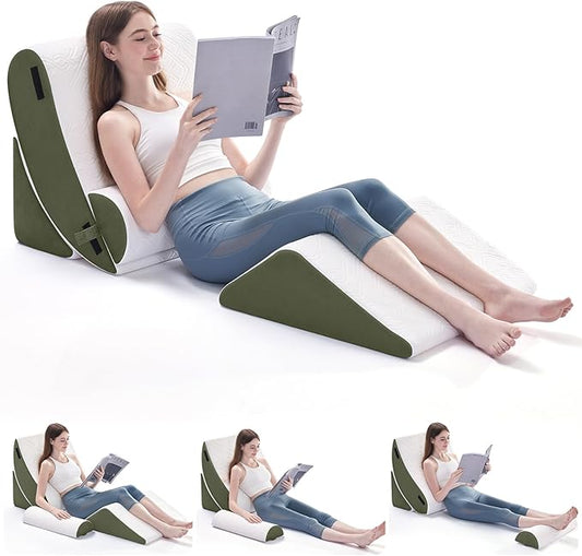 Wedge Pillow Set for After Surgery, 4 PCS Bed Wedge Pillow for Sleeping, Memory Foam Orthopedic Back Pillow for Pain Relief and Acid Reflux, Adjustable Post Surgery Pillow Green