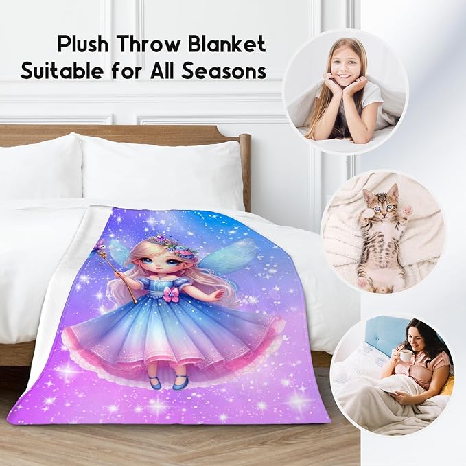 Blanket for Girls Fairy Gifts for Kids Toddler - Warm Plush Flannel Cute Throws for Couch Bedding (40"x50")