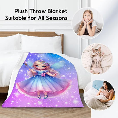 Blanket for Girls Fairy Gifts for Kids Toddler - Warm Plush Flannel Cute Throws for Couch Bedding (50"x60")