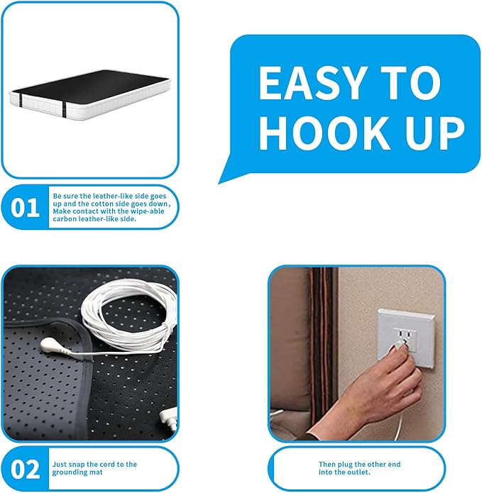 Grounding Mat for Bed,Grounding Pad for Sleep, Improve Sleep, Pain and Stress Relief, Anti-Slip PU Leather Grounding Healthy Therapy Mattress at Home, Office, Work with Grounding Cord (27 * 78IN)