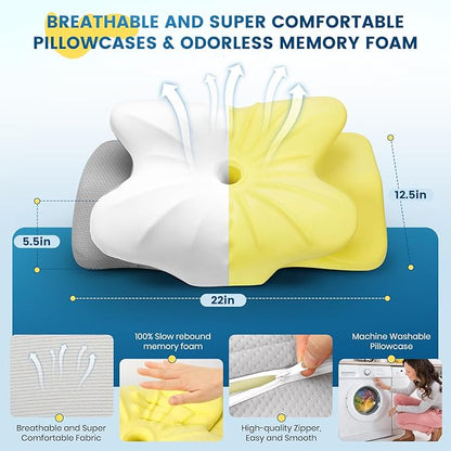 ASTARRY Cervical Pillow for Neck and Shoulder,Ergonomic Neck Support Pillow for Back,Side Stomach Sleepers with Pillowcase,Contour Memory Foam (White)