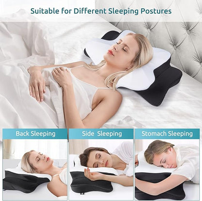 DONAMA Cervical Pillow for Neck and Shoulder,Contour Memory Foam Pillow,Ergonomic Neck Support Pillow for Side Back Stomach Sleepers with Pillowcase-Standard Size