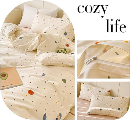 AOJIM Cute Duvet Cover Set for Kids Adults, Pure Cotton Comforter Cover Set with Multiple Cartoon Pattern Designs, Soft Bed Set 3pcs Twin Size, Colorful Quilt Cover for Room Decor(No Comforter)
