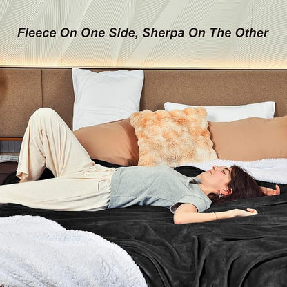 KAWAHOME Sherpa Fleece Twin Size Blanket for Bed - Extra Warm and Heavy Thick Blankets for Winter, Super Soft 500GSM Plush Blanket, 66"X 90" Dark Grey