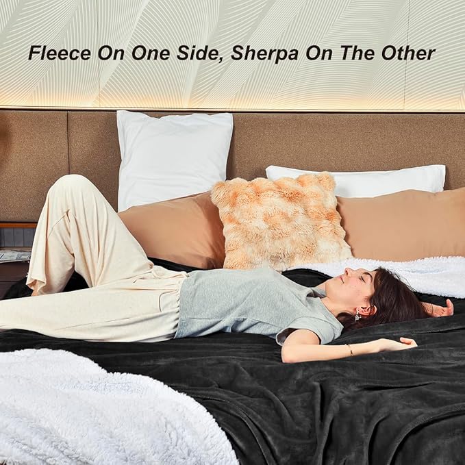 KAWAHOME Sherpa Fleece Queen Size Blanket for Bed - Extra Warm and Heavy Thick Blankets for Winter, Super Soft 500GSM Plush Blanket, 90"X 90" Dark Grey