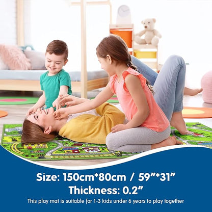 Booooom Jackson Car Rug with Exquisite Box,Washable Rug Kids Area Rug Play Mat 60"x32",Train Track Car Mat,Children Non Slip City Road Floor Carpet for Playroom Bedroom Kids Room