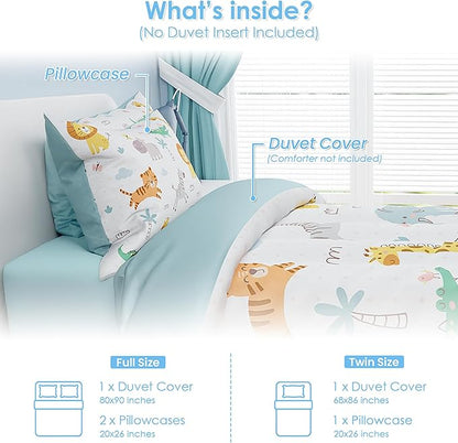 SANDJEST Animal Duvet Cover Sets Full Size for Kids Boys Girls, Include 1 Polyester Comforter Cover 80x90 Inches and 2 Pillowcases 20x26 Inches, Comforter Not Included, Gift for Christmas Birthday