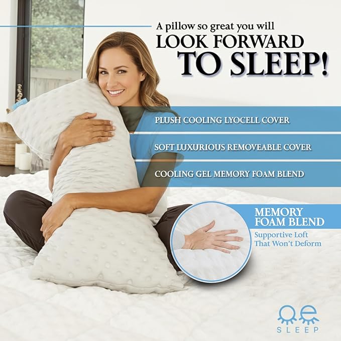 Bed Pillow for Side and Back Sleepers – Curved Cooling Pillow for Neck and Shoulder Pain Relief – Adjustable Memory Foam Pillow with Washable Cover – Queen Size with Extra Fill (White)
