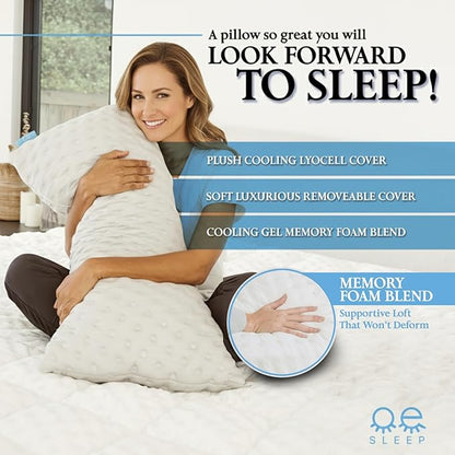 Bed Pillow for Side and Back Sleepers – Curved Cooling Pillow for Neck and Shoulder Pain Relief – Adjustable Memory Foam Pillow with Washable Cover – Queen Size with Extra Fill (White)