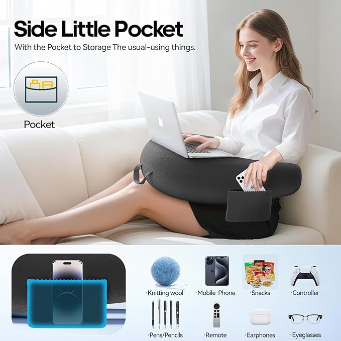 Crochet & Reading Pillow for Lap Support, Gaming Lap Desk Pillow, Sitting on The Bed/Sofa/Floor for Knitting, Large & Ergonomic Arm Rest Support, Pet Bed for Ipad/Laptop/Kindle - Black