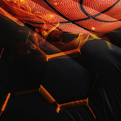 Basketball Bedding Set Queen Size,Black Honeycomb Background Comforter Flame Basketball Print Bedding Set for Boys Girls Bedroom Decor,Sports Themed Sets Comforter with 2 Pillowcases.