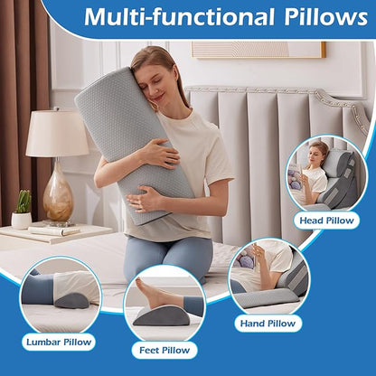 6PCS Orthopedic Bed Wedge Pillow Set for Sitting up in Bed, Memory Foam Post Surgery Pillow for Back Pain Relief, Back Support Pillow for Acid Reflux Relief, GERD, Anti Snoring (Grey)
