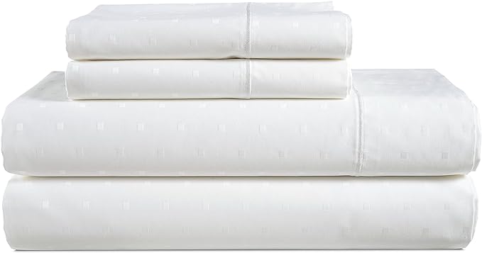 100% Egyptian Cotton Sheet Set Queen Size – Silky Sateen Weave Queen Sheet Set for Winter Sleep Comfort, 15" Snug Fit Deep Pocket, Breathable Hotel-Quality Soft Luxury You Can Feel - Swiss Dot White